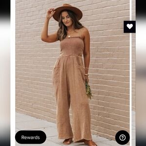 Apricot Mineral Wash Smocked Spaghetti Strap Cotton Jumpsuit | Sz S | EUC